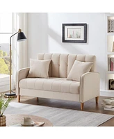 Modern Design Couch for Living Room Department Small Space Loveseat Smooth Velvet Upholstered Tufted Sofa Beige