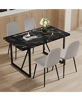 Modern Marble Mdf Dining Set 55"x31.4" with 4 Light Gray Linen Chairs