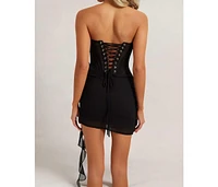 Heiress Beverly Hills Women's Chiffon Mesh Corset Flower Drape Mini Dress