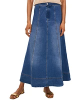1.state Women's Seamed Denim Zip-Back Maxi Skirt