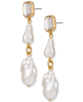 Guess Gold-Tone Crystal Pearl Design Drop Earrings