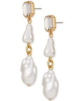 Guess Gold-Tone Crystal Pearl Design Drop Earrings