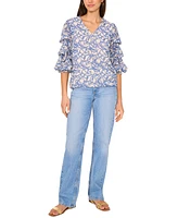 Vince Camuto Women's Printed V-Neck Lantern-Sleeve Top
