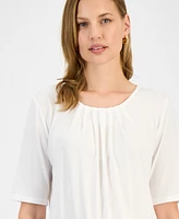 Kasper Women's Pleated Elbow-Sleeve Blouse, Regular & Petite