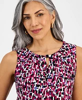 Kasper Women's Chiclet-Print Keyhole-Neck Top, Regular & Petite