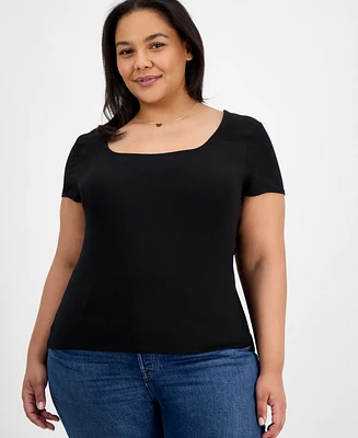 7th & Hudson Trendy Plus Double Layer Square-Neck Short-Sleeve Top