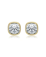 Square Bezel Set Clear Cubic Zirconia Stud Earrings