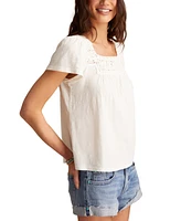 Lucky Brand Women's Cotton Crochet-Trim Top