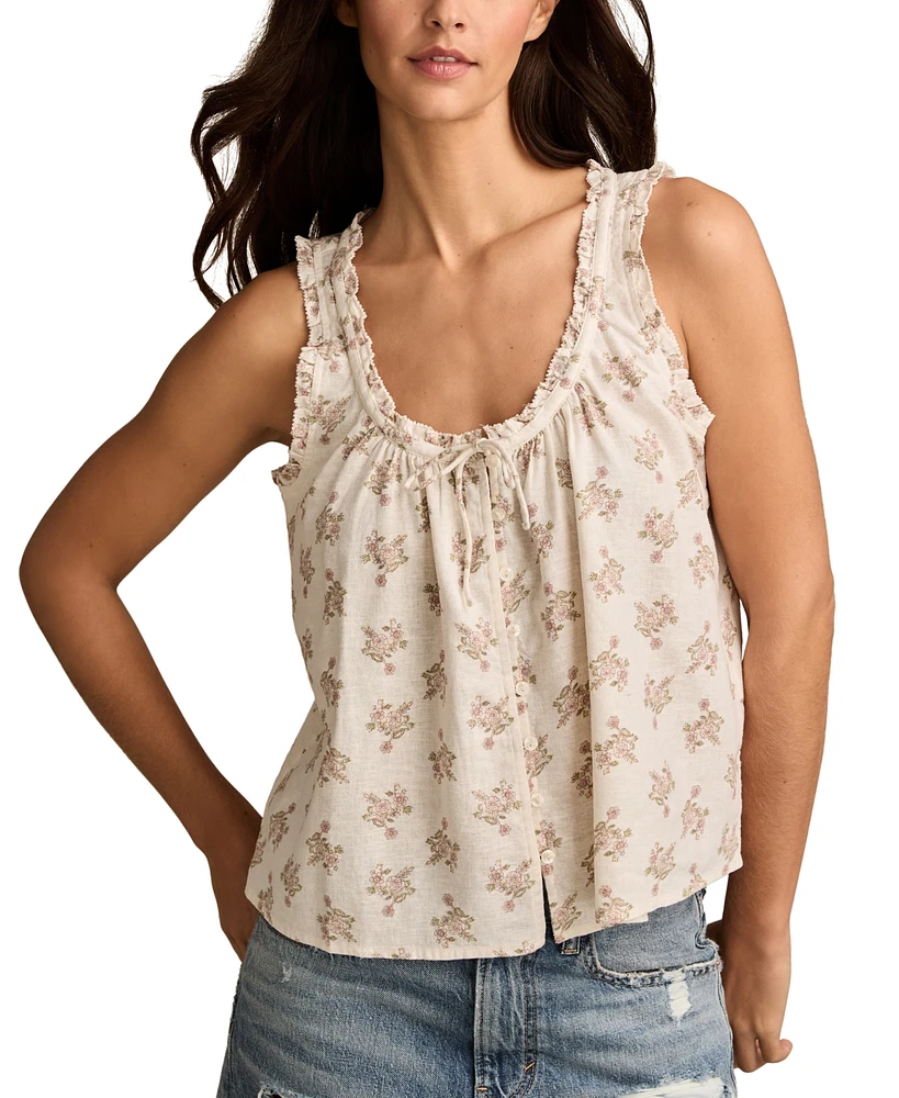 Lucky Brand Women's Floral Print Button-Front Sleeveless Top
