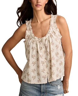 Lucky Brand Women's Floral Print Button-Front Sleeveless Top