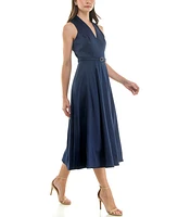 Taylor Women's Sleeveless Belted Mikado A-Line Dress