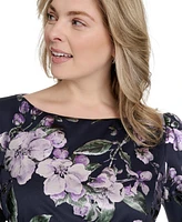 Jessica Howard Plus Printed Boat-Neck Gown