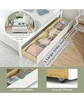 Df, Engineered WoodGymax Full Size Wooden Bed Frame w/ 2 Storage Drawers & Under-bed Storage