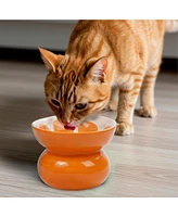 P.t. Supply Co. Orange Shaped Stoneware Elevated Pet Bowl, Raised Ceramic Food & Water Dish for Dogs and Cats