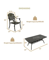7pcs Outdoor Furniture Set Cast Aluminium Patio Dining Set 6 Outdoor Dining Chairs and 71 Inches Rectangular Dining Table for Balcony Porch Backyard G