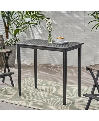 Outdoor Minimalist Acacia Wood Rectangle Bar Table - Dark Gray