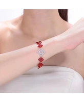 Sterling Silver White Gold Plating with Clear Cubic Zirconia Red Square Bracelet
