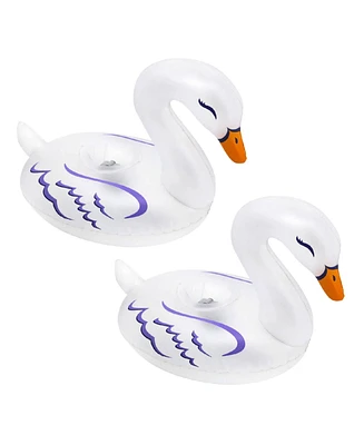 Banzai Lumi Bright Party Swans Inflatable White Pool Lantern Lights, (2 Pack)