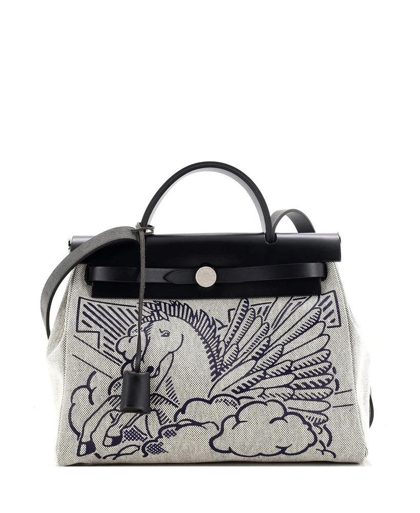 Pre-Owned Hermes 31 Herbag Zip Pegase Pop Toile and Leather