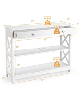 Console Table 3-Tier with Drawer and Storage Shelves