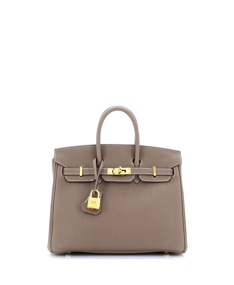 Pre-Owned Hermes Birkin 25 Handbag Grey Togo with Gold Hardware
