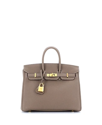 Pre-Owned Hermes Birkin 25 Handbag Grey Togo with Gold Hardware