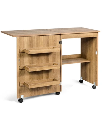 Folding Swing Craft Table Storage Shelves Cabinet