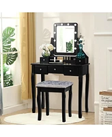 Vanity Dressing Table Set with 10 Dimmable Bulbs and Cushioned Stool