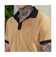 Campus Sutra Men's Buff Beige & Obsidian Black Arc-Tactile Polo T-Shirt