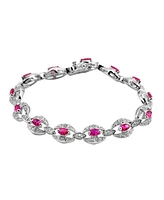 Sterling Silver White Gold Plating with Red Cubic Zirconia Link Fashion Bracelet