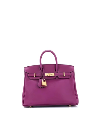 Pre-Owned Hermes Birkin 25 Handbag Purple Swift with Gold Hardware