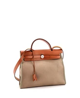 Pre-Owned Hermes 31 Herbag Zip Leather and Toile