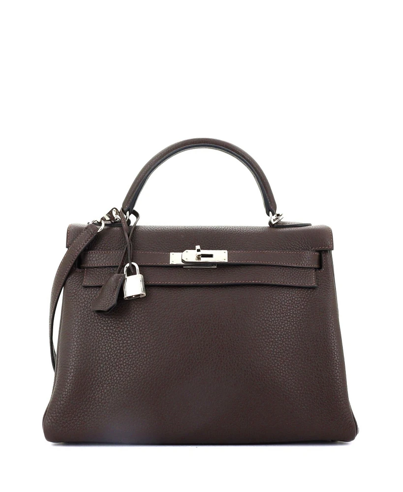 Pre-Owned HERMES Kelly Handbag Clemence with Palladium Hardware
