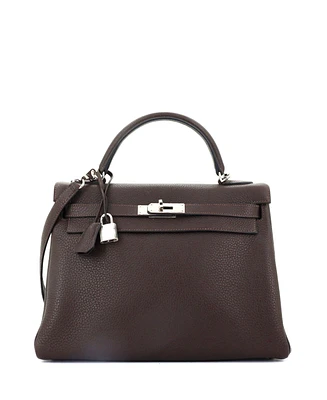 Pre-Owned HERMES Kelly Handbag Clemence with Palladium Hardware