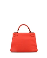 Pre-Owned Hermes Kelly 28 Handbag Red Clemence with Palladium Hardware