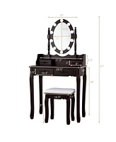 Makeup Dressing Table with Touch Switch Lighted Mirror and Cushioned Stool