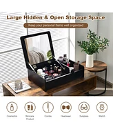 Compact Bay Window Makeup Dressing Table with Flip-Top Mirror