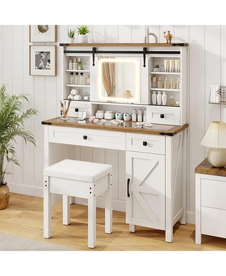 Makeup Vanity Desk with Mirror and 3-Color Dimmable Led Lights