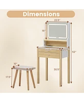 Small Vanity Desk Set with Adjustable Led Lighted Mirror and Power Outlets