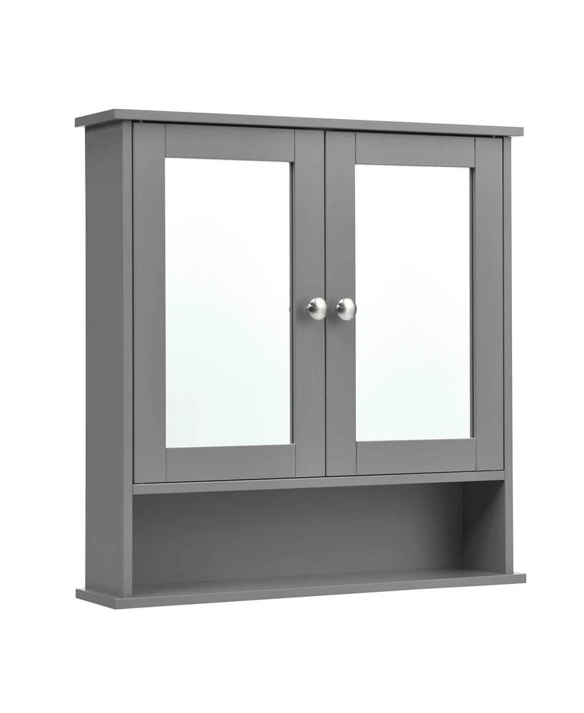Double Door Wall-Mounted Bathroom Mirror Cabinet with Storage Shelf