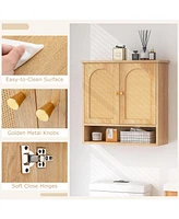 Bathroom Wall Cabinet with Pe Rattan Doors and Adjustable Shelves