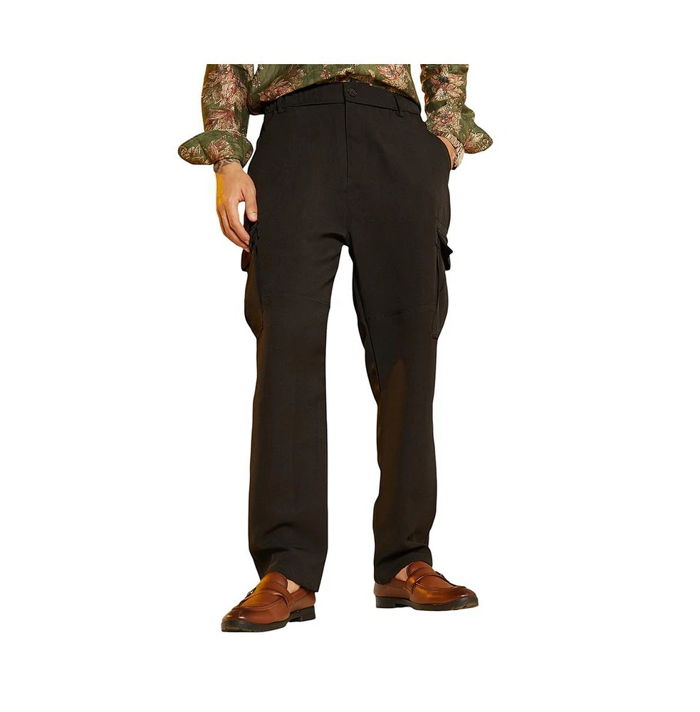 Campus Sutra Men's Midnight Black Straight-Fit Cargo Trousers