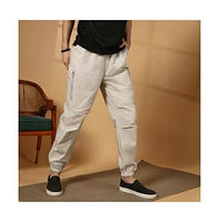 Campus Sutra Men's Saltbox Beige Parachute Utility Trousers