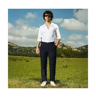 Campus Sutra Men's Prussian Blue Velvique Tailored Trousers