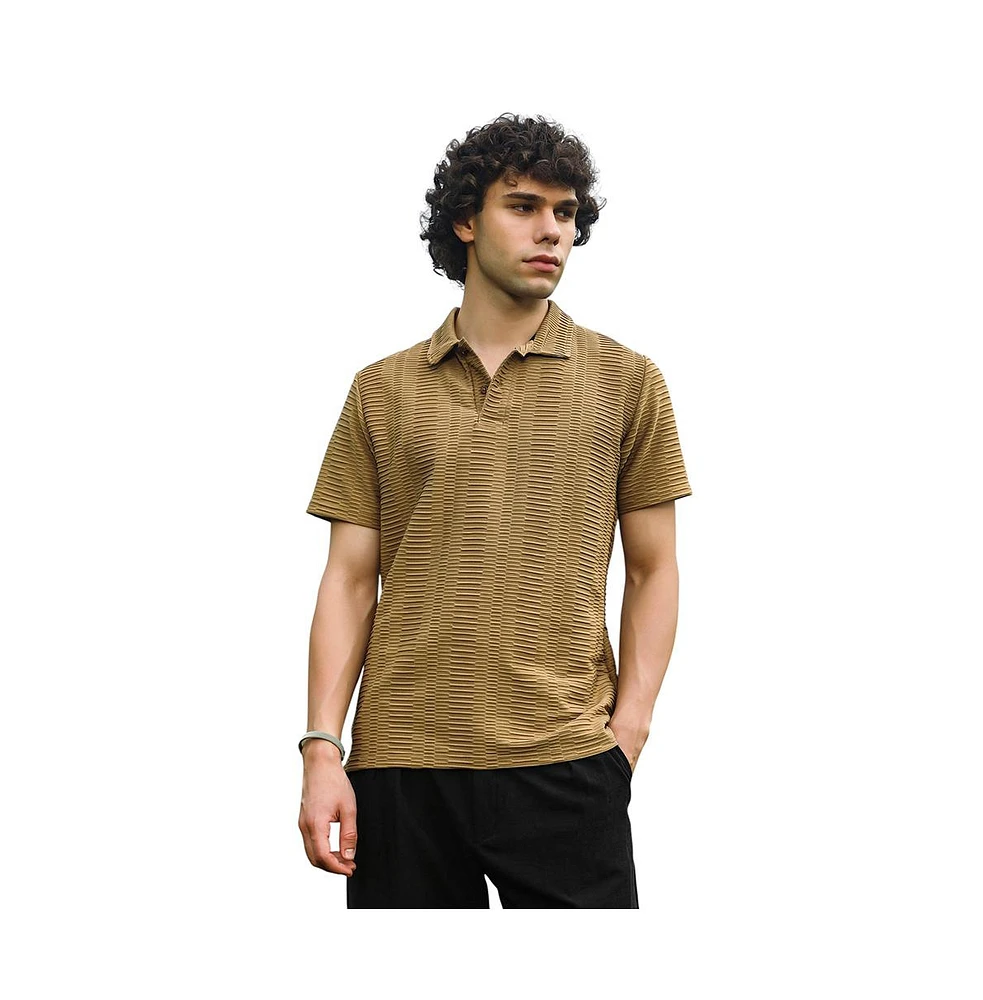 Campus Sutra Men's Ash Brown Flatten-Ruched Polo T-Shirt