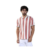 Campus Sutra Men's Nude Pink & Cream White Awning-Striped Polo T-Shirt
