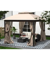 10x10FT Metal Gazebo with Mosquito Net & Curtains
