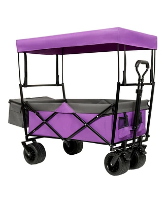 Collapsible Wagon with Canopy & All-Terrain Wheels (Purple)