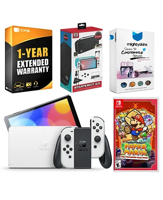 Nintendo Switch White Oled Console with Paper Mario: the Thousand Year Door, Surge Accessory Gaming Kit