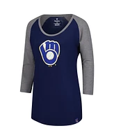 Majestic Women's Navy Milwaukee Brewers Raglan 3/4-Sleeve T-Shirt